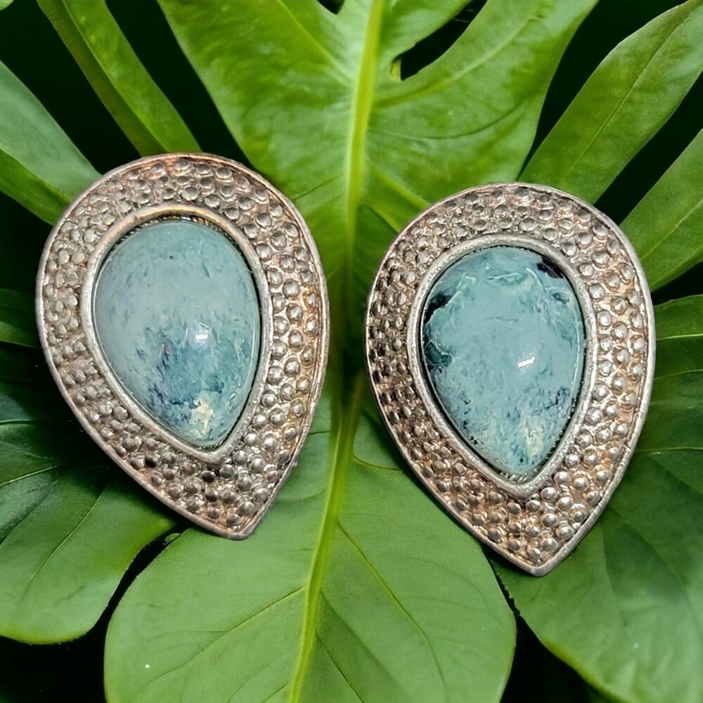 Silver Toned Faux Turquoise Clip-on Earrings